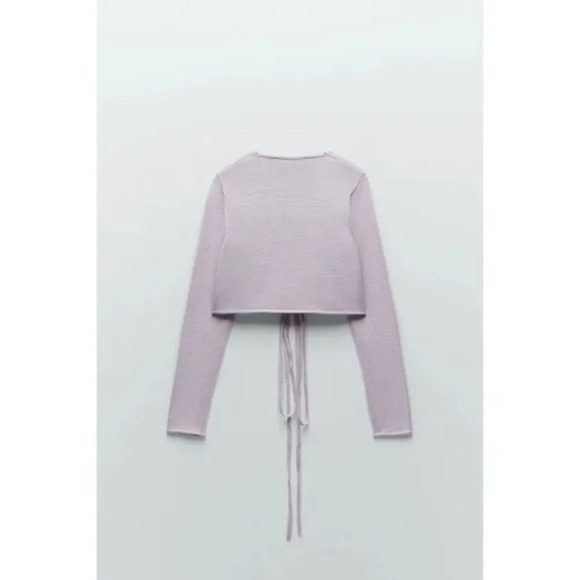 Zara Crop Wrap Around Tie Knit  Sweater Lavender Purple Size Medium - Picture 2 of 9